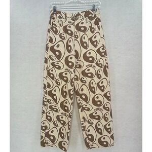 Shekou Yin Yang Print Straight Leg Jeans SMALL Brown Y2K Retro Indie Streetwear